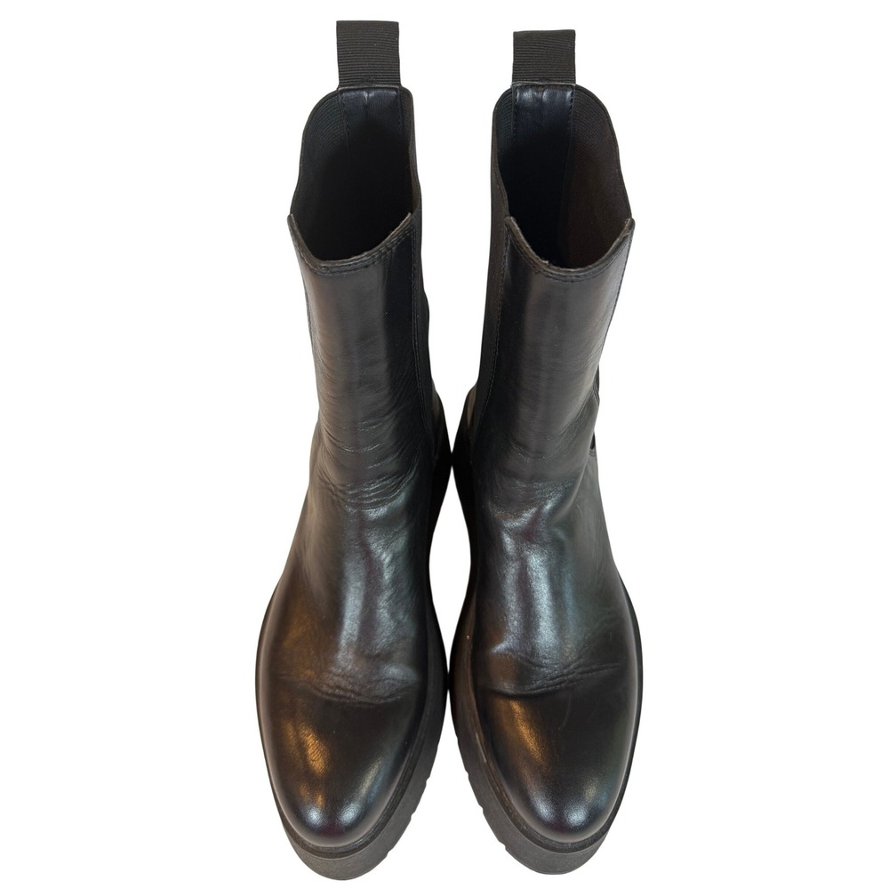 Zara Black Leather Platform Chelsea Boots Chunky Lug Sole Mid Calf EU 399 - Picture 7 of 9